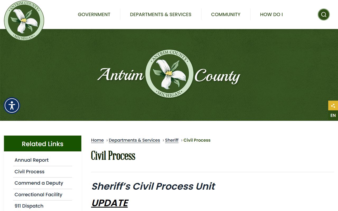 Antrim County sheriff civil process and arrest charge records