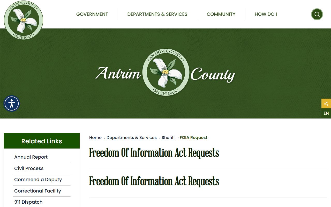Antrim County sheriff FOIA request for arrest and charge records