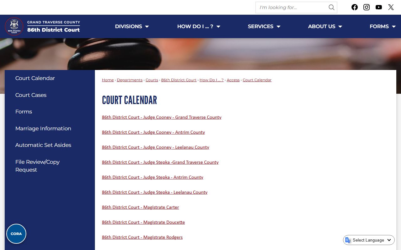 Antrim County court dockets and hearing calendar for the 13th Circuit and 86th District courts