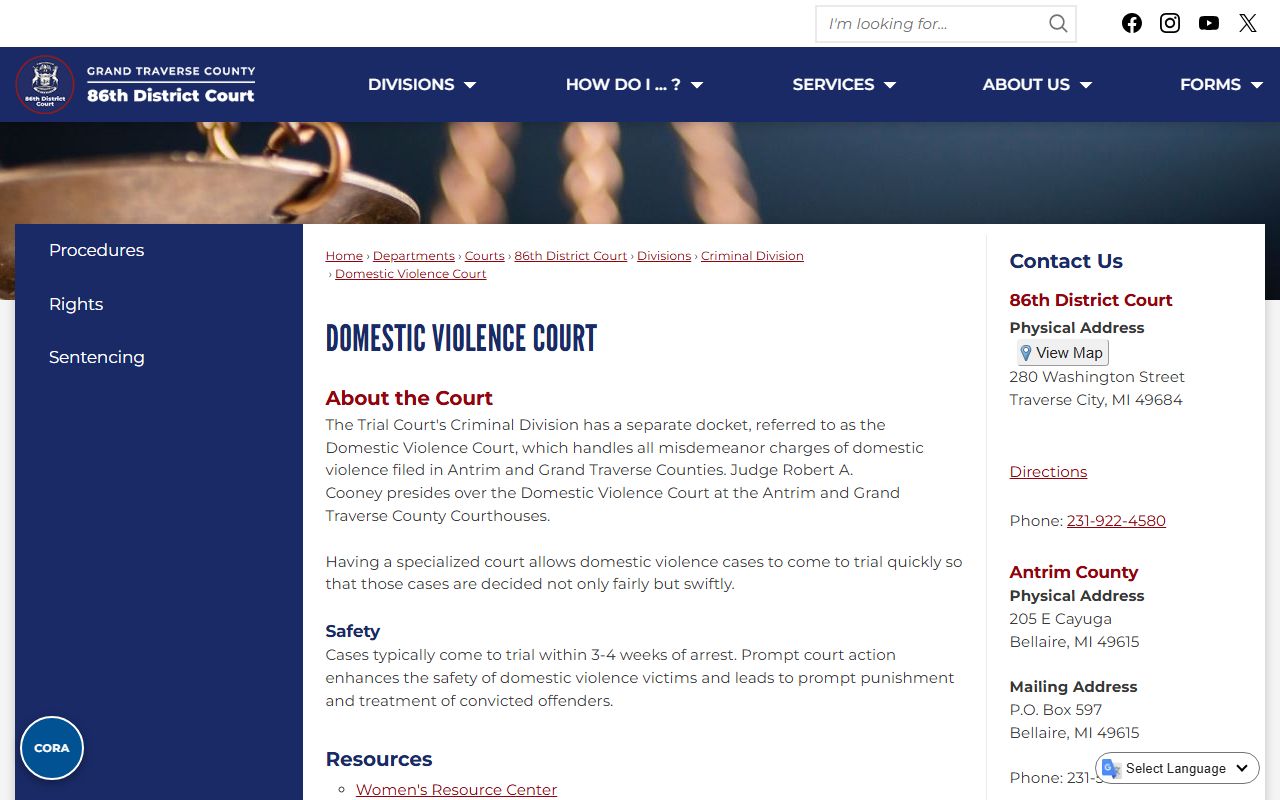 Antrim County Domestic Violence Court dockets and fast-track hearing schedule