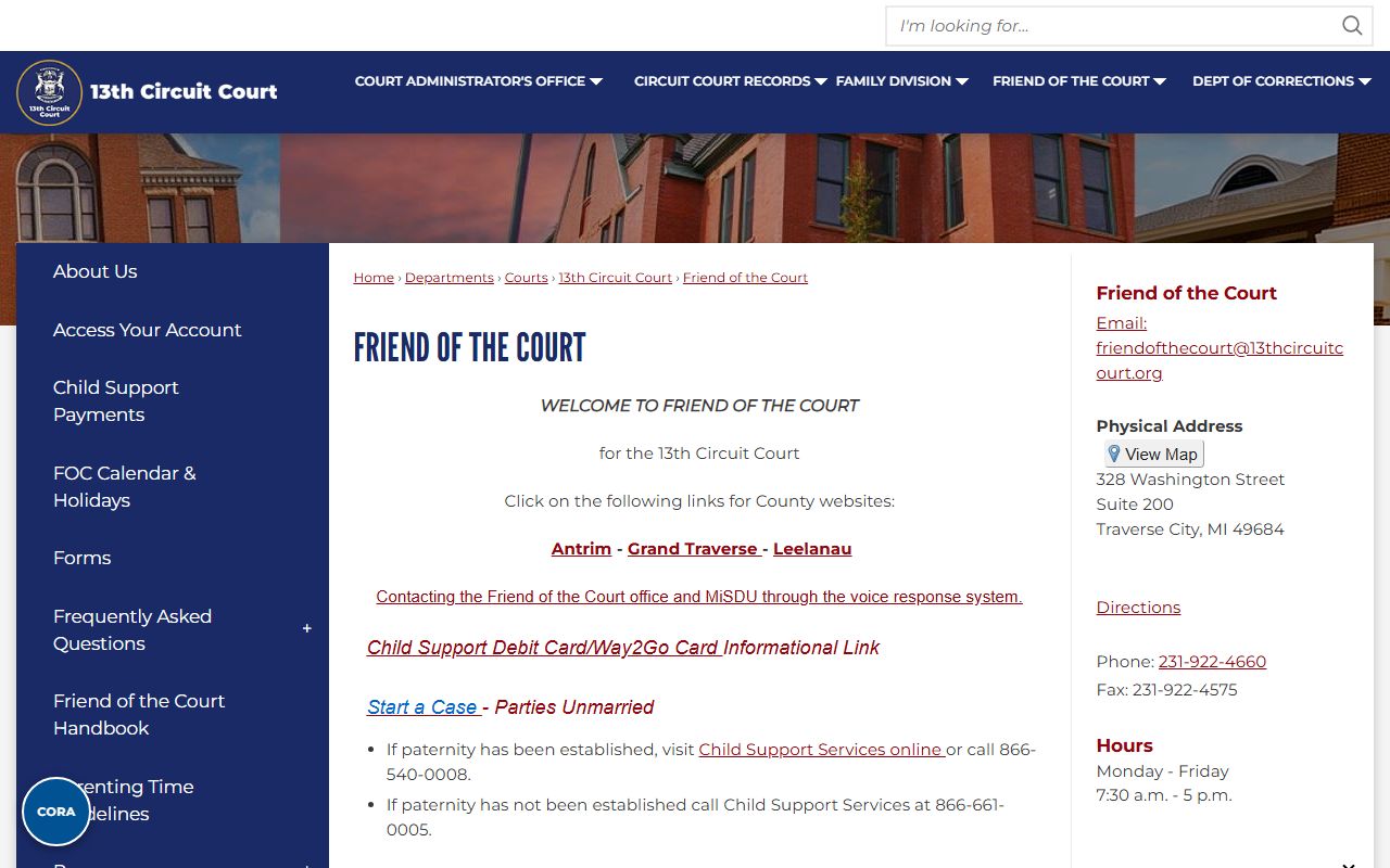 Antrim County Friend of the Court dockets for support and custody enforcement