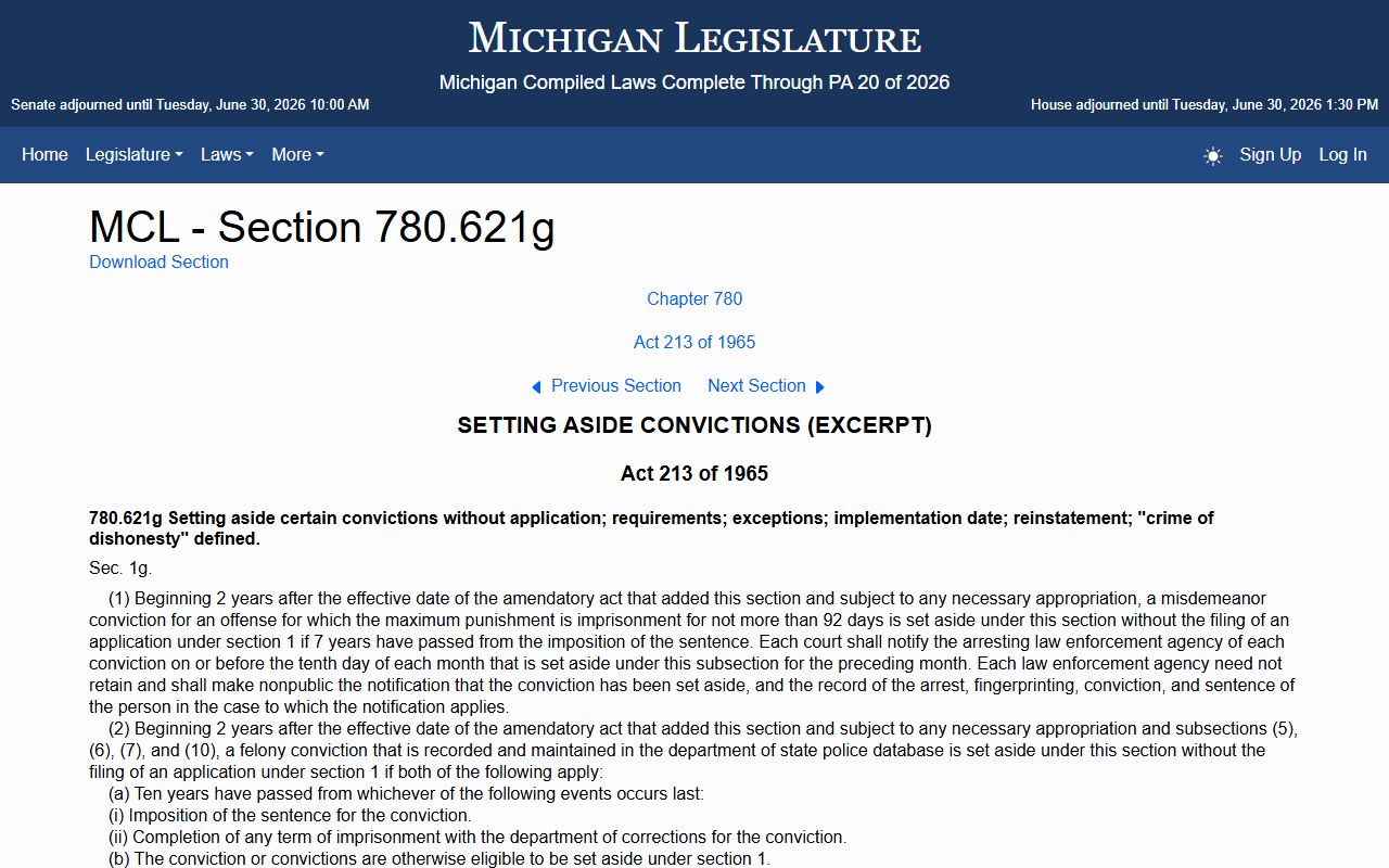 Michigan electronic fingerprints statute for Antrim County criminal court records