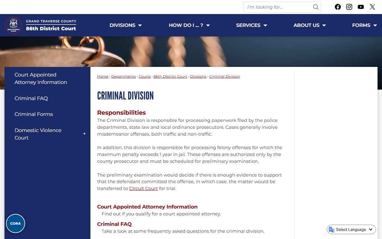 Antrim County District Court criminal division page