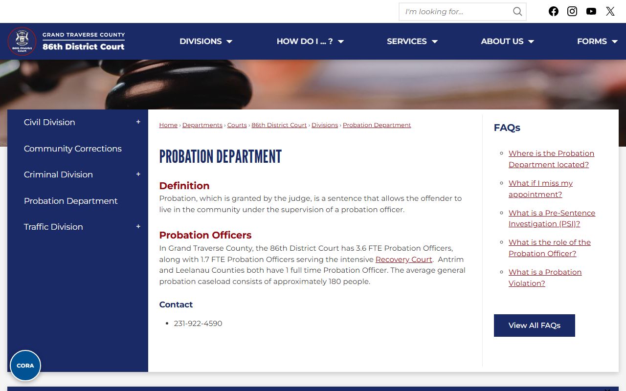 Antrim County District Court probation department page