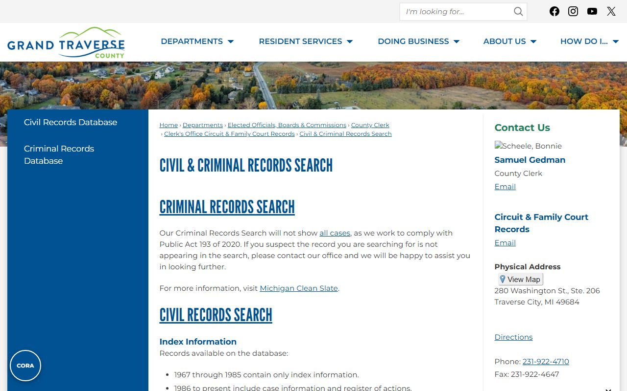 Antrim County civil and criminal court records search overview page