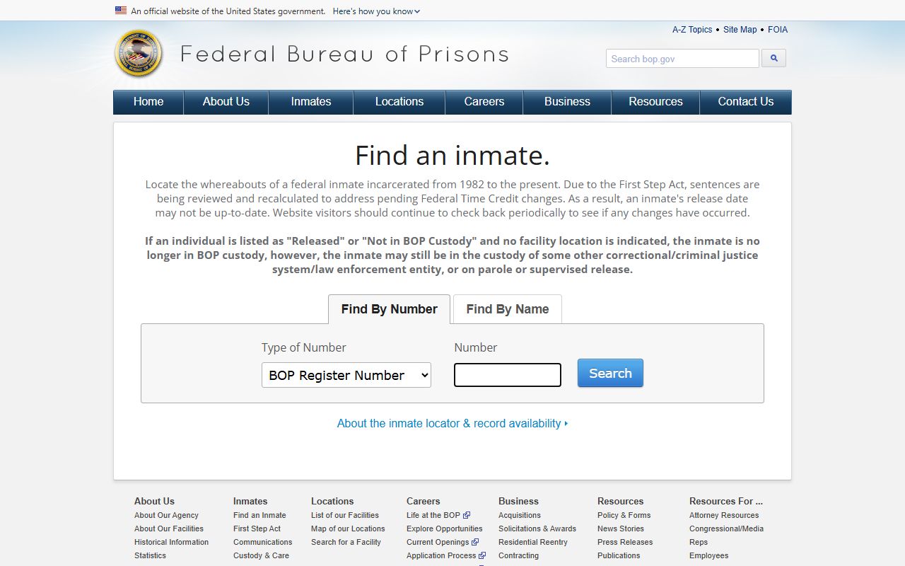 Federal Bureau of Prisons inmate locator used for Antrim County federal custody searches