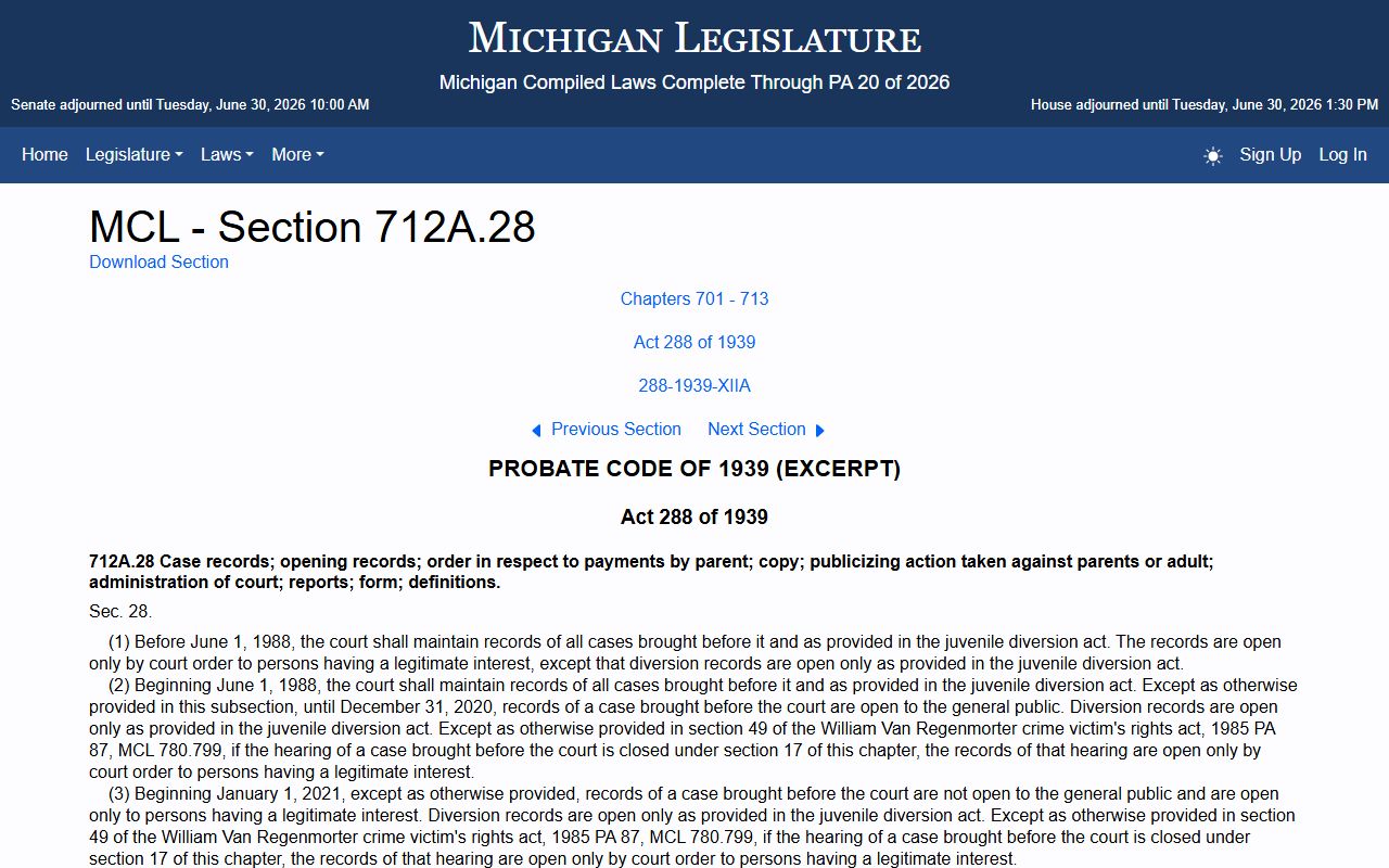 Michigan juvenile records statute shaping Antrim County probate records access