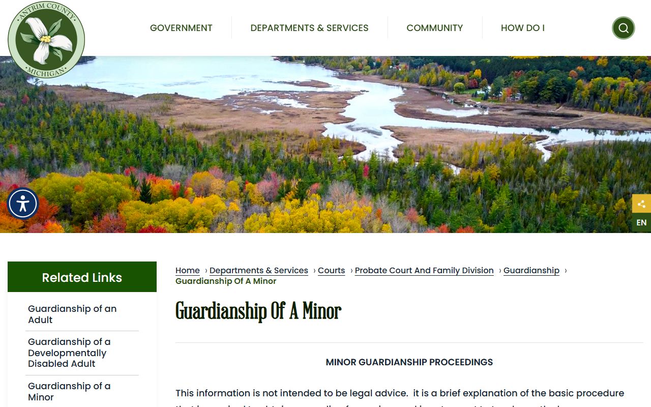 Antrim County probate records page for guardianship of a minor