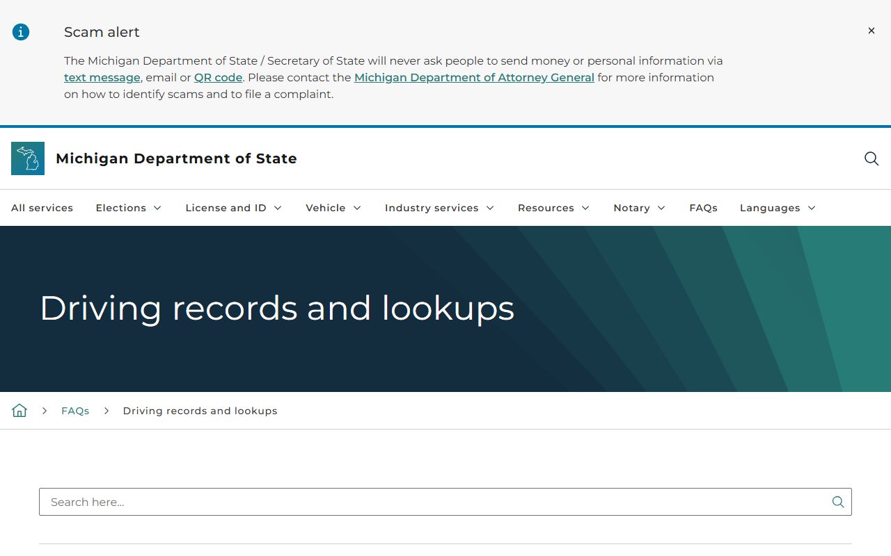Antrim County traffic court records and Michigan driver and vehicle records request page