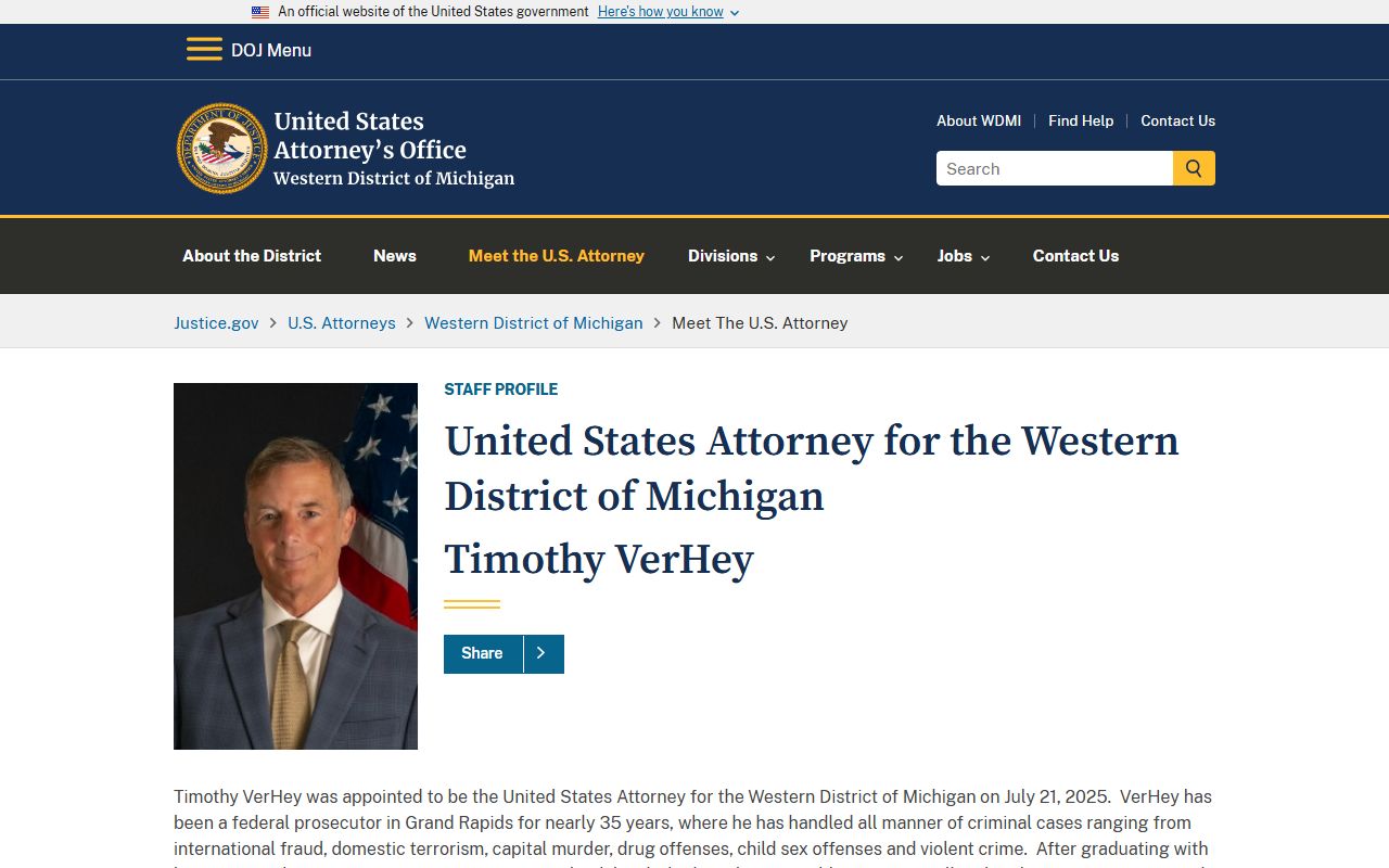 U.S. Attorney for the Western District of Michigan overseeing Antrim County federal warrant cases